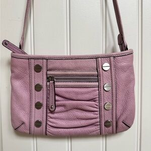 B Makowsky Alexis Lilac Pebbled Leather Crossbody/Shoulder Bag 10” by 7” by 0.5”